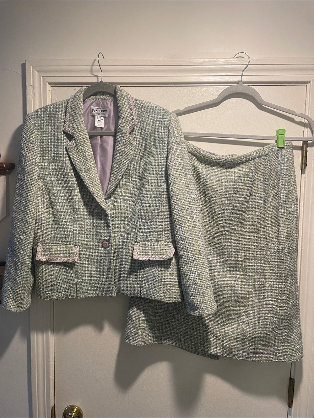 Pendleton Seafoam Green Tweed Women's Skirt Suit Blazer & Skirt Separate 10/14